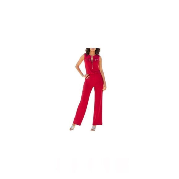 Boston Proper Red Zip Front Jumpsuit - Picture 1 of 6